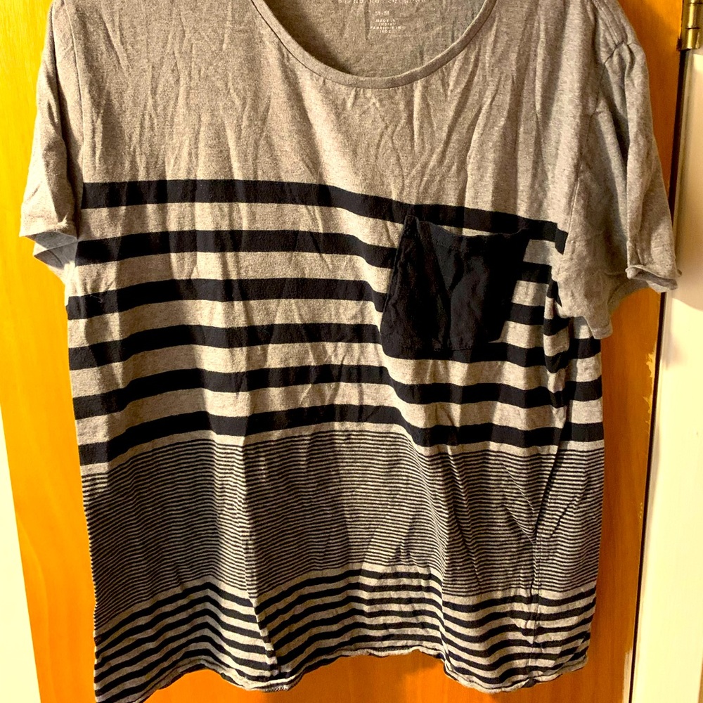 Black and Gray Stripe Pocket T-shirt BDG Standard Crew Urban Outfitters